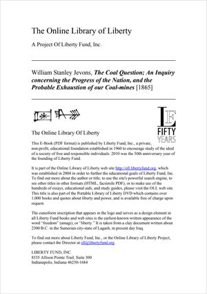 Cover of The Coal Question: An Inquiry concerning the Progress of the Nation, and the Probable Exhaustion of our Coal-mines
