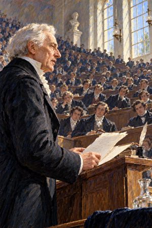 Painting: Jean-Baptiste Say gives his opening lecture on political economy at the College de France, Paris, 1831