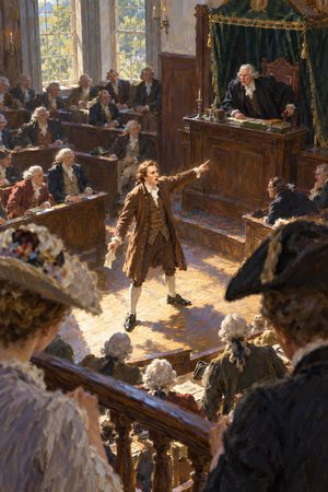 Painting: Patrick Henry delivers his Stamp Act resolutions speech in the House of Burgesses, May 1765