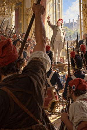 Painting: Louis XVI, in the red cap of liberty, faces the crowd that invaded the Tuileries, Paris, 20 June 1792.