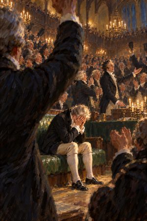 Painting: William Wilberforce weeps as the Commons cheers the vote to abolish the slave trade, 23 February 1807