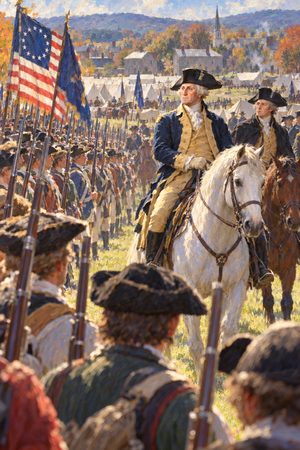 Painting: George Washington reviews the militia army against the Whiskey Rebellion, Carlisle, October 1794