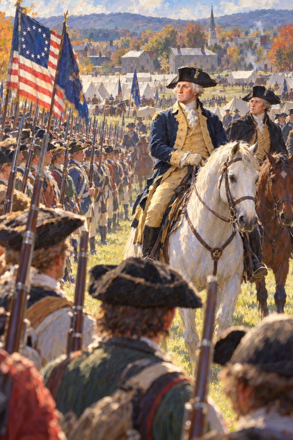 Painting: George Washington reviews the militia army against the Whiskey Rebellion, Carlisle, October 1794