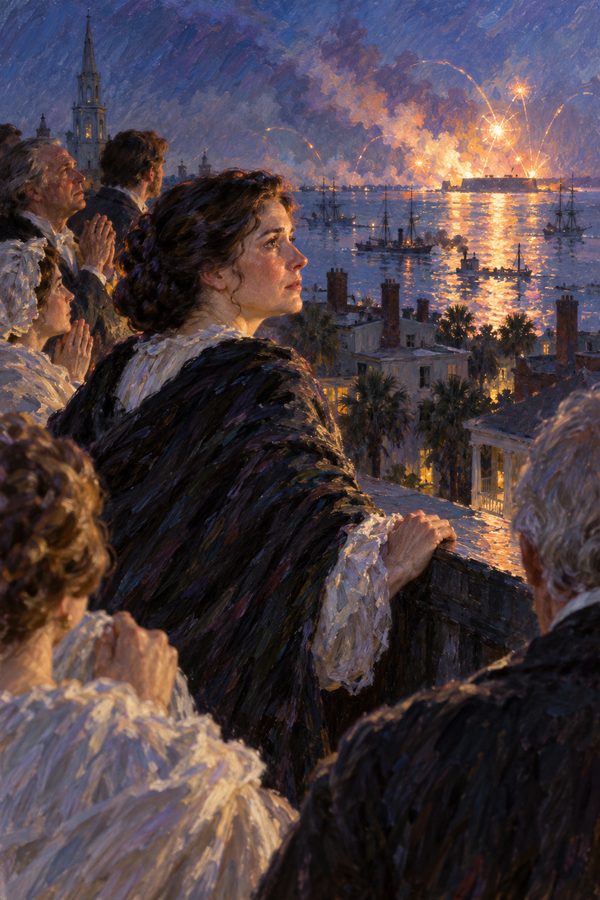Painting: Mary Chesnut watches the shelling of Fort Sumter from a Charleston rooftop, 12 April 1861